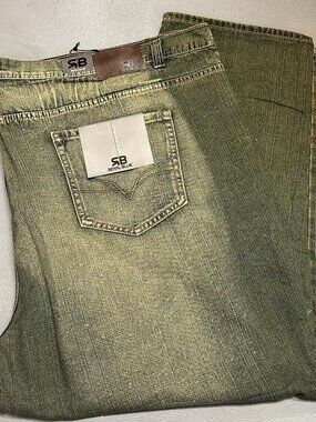 Royal Blue Brand Denim Jeans Men 62 x 34 Relaxed Big & Tall Olive Green Wash